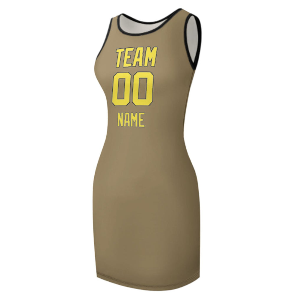 Custom Light Khaki Light Yellow Sleeveless Vest Dress