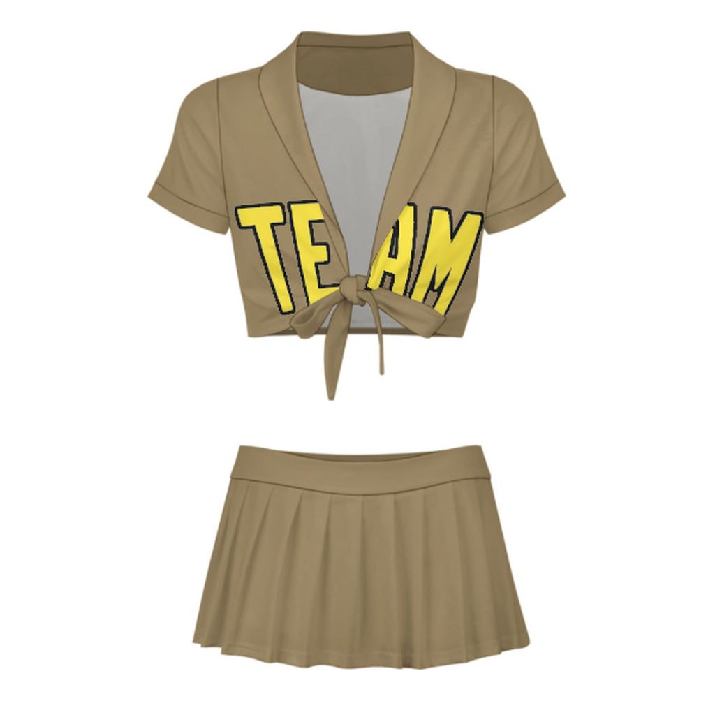 Custom Light Khaki Light Yellow Cheerleading Uniform Set