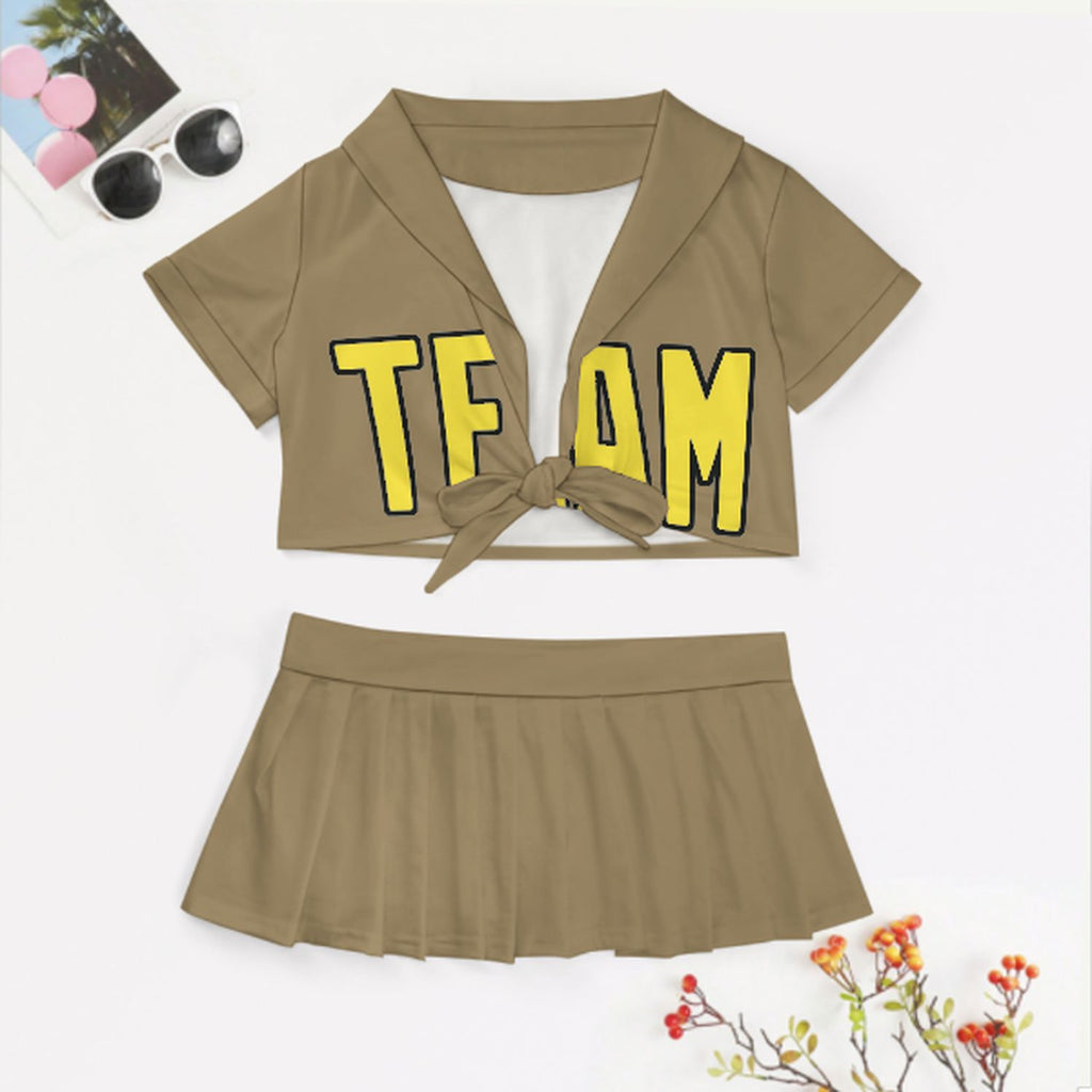 Custom Light Khaki Light Yellow Cheerleading Uniform Set