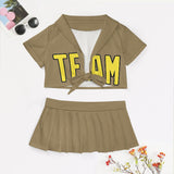 Custom Light Khaki Light Yellow Cheerleading Uniform Set