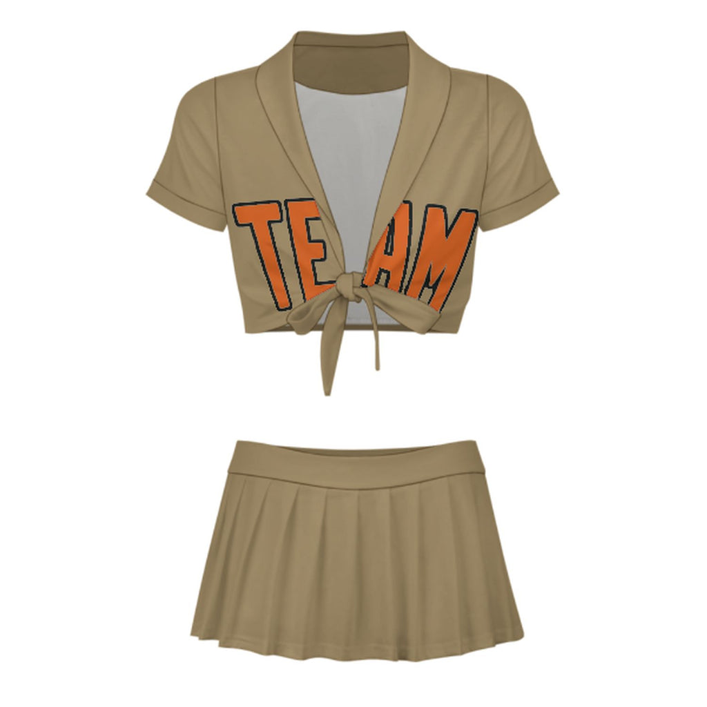 Custom Light Khaki Orange Cheerleading Uniform Set