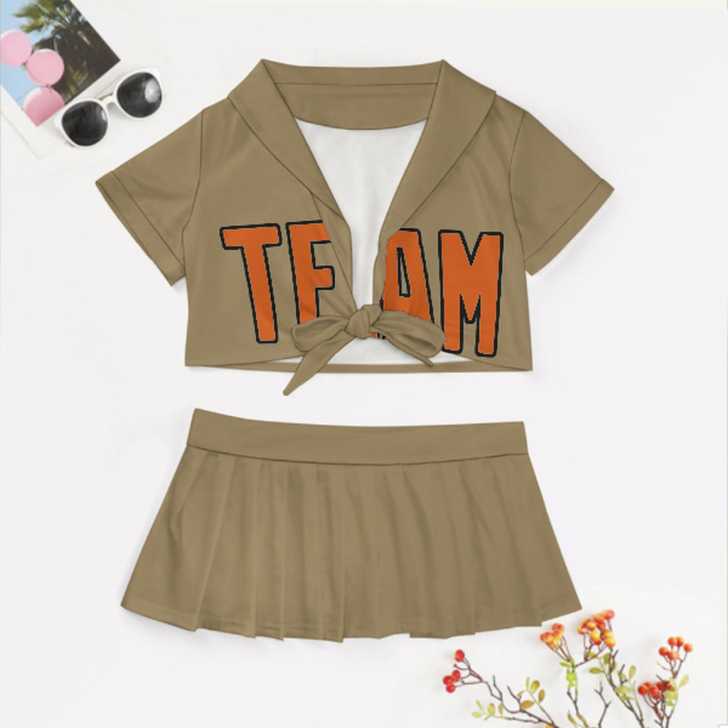 Custom Light Khaki Orange Cheerleading Uniform Set