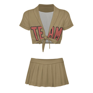 Custom Light Khaki Copper Rose Cheerleading Uniform Set