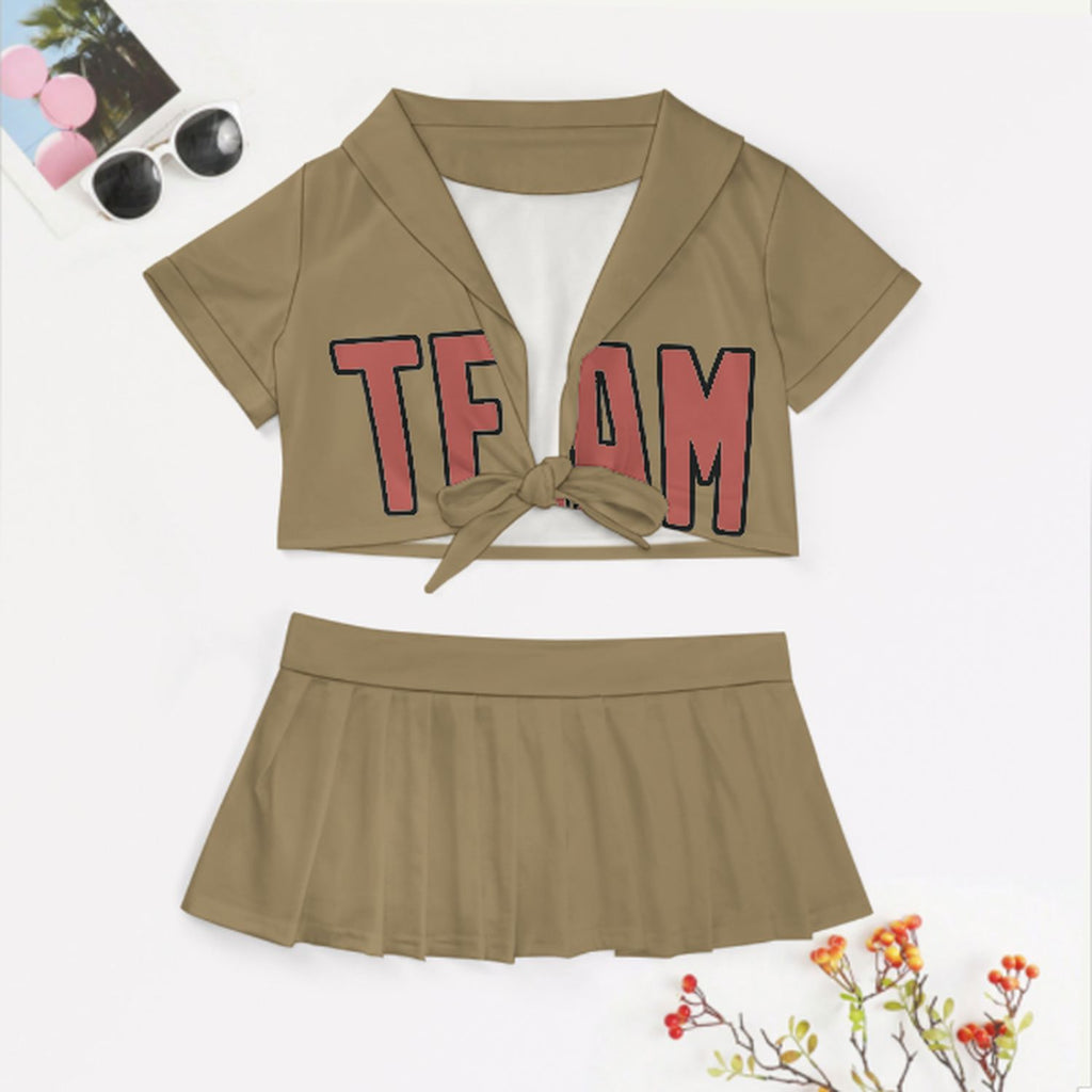 Custom Light Khaki Copper Rose Cheerleading Uniform Set