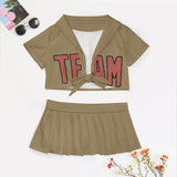 Custom Light Khaki Copper Rose Cheerleading Uniform Set
