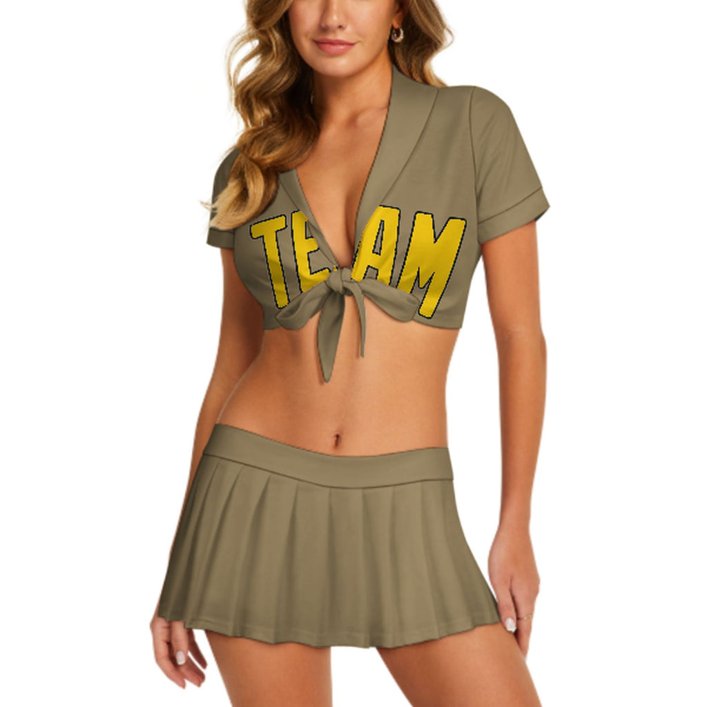 Custom Light Khaki Gold Cheerleading Uniform Set