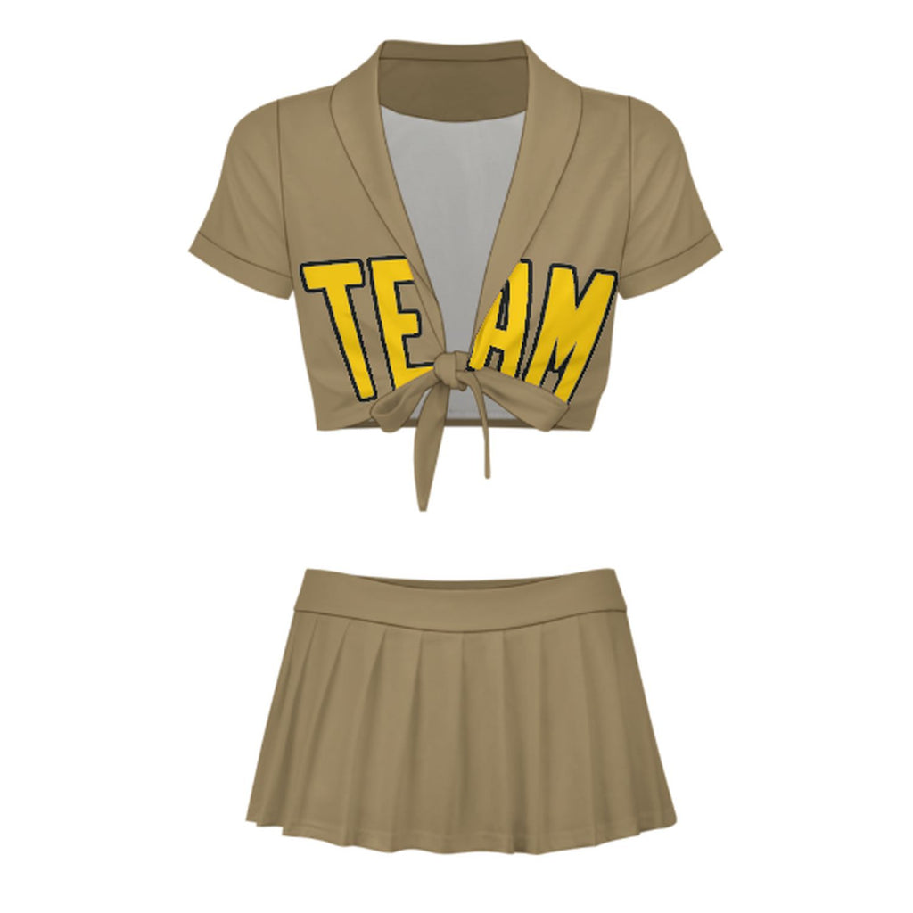 Custom Light Khaki Gold Cheerleading Uniform Set