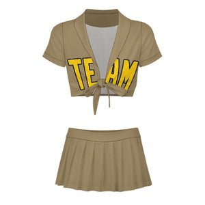 Custom Light Khaki Gold Cheerleading Uniform Set