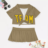 Custom Light Khaki Gold Cheerleading Uniform Set