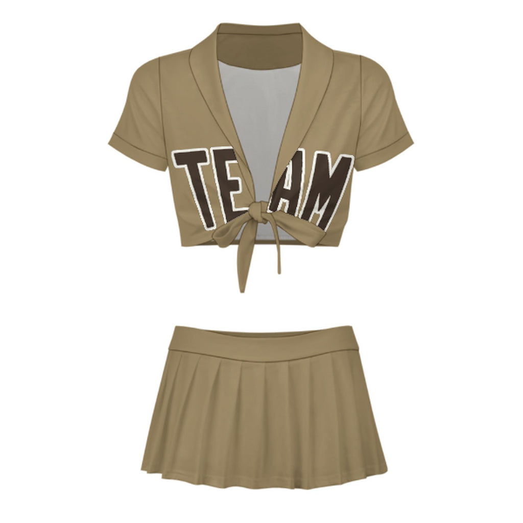 Custom Light Khaki Brown Cheerleading Uniform Set