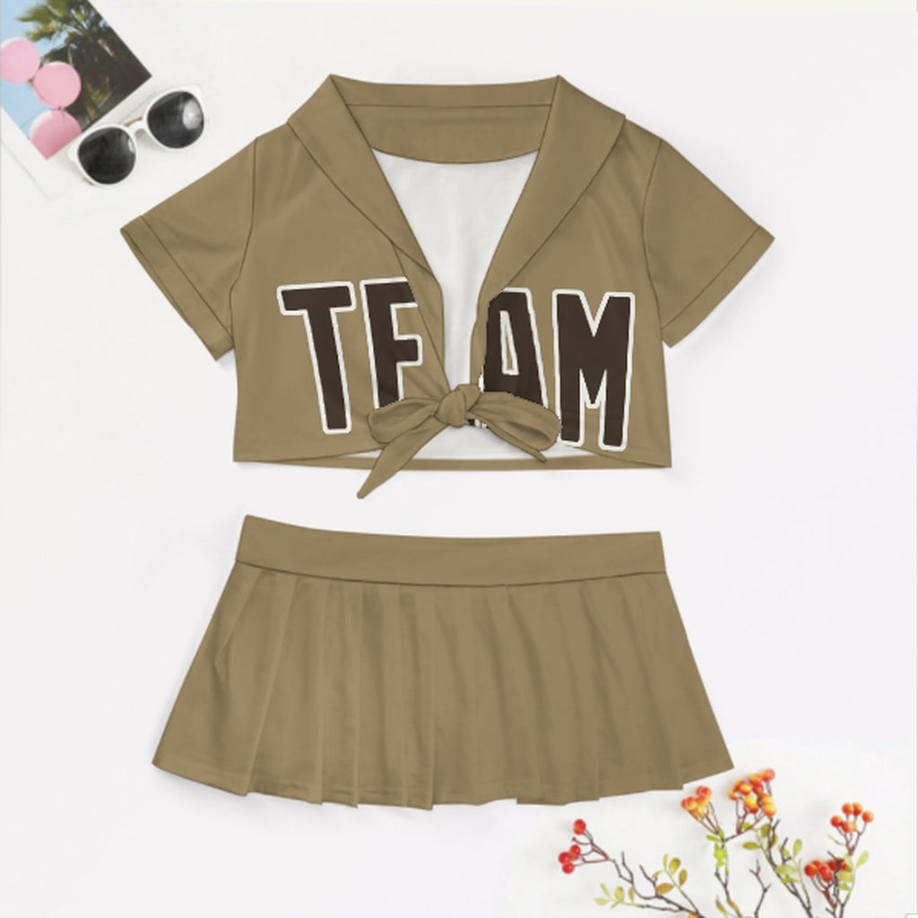 Custom Light Khaki Brown Cheerleading Uniform Set
