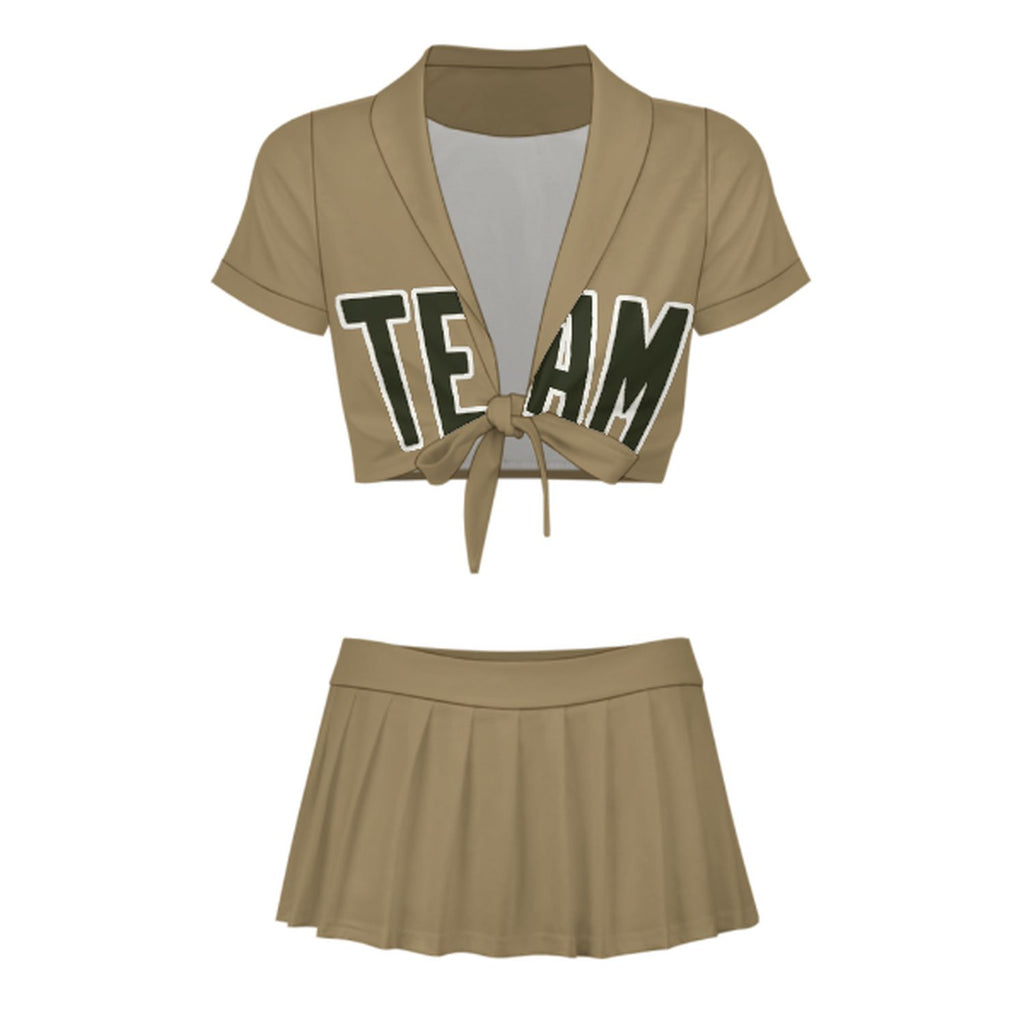 Custom Light Khaki Olive Cheerleading Uniform Set