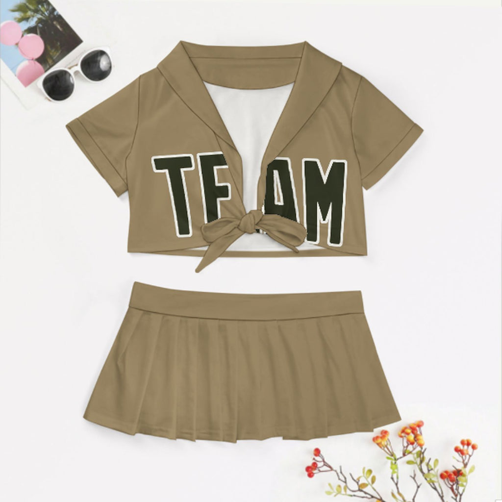 Custom Light Khaki Olive Cheerleading Uniform Set