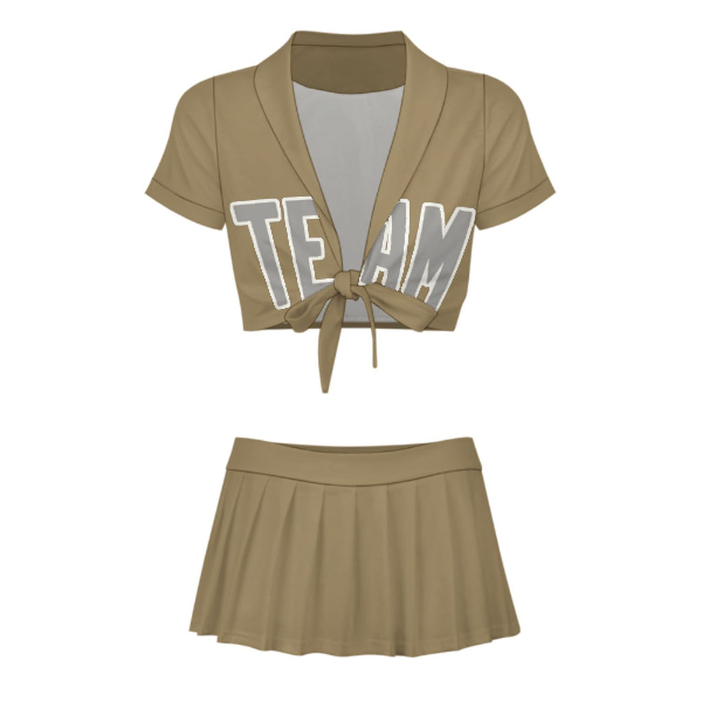 Custom Light Khaki Gray Cheerleading Uniform Set