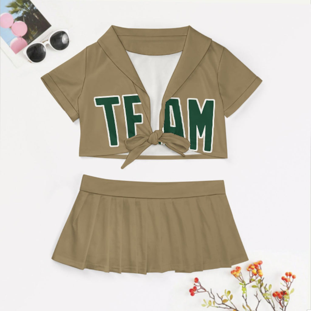 Custom Light Khaki Green Cheerleading Uniform Set