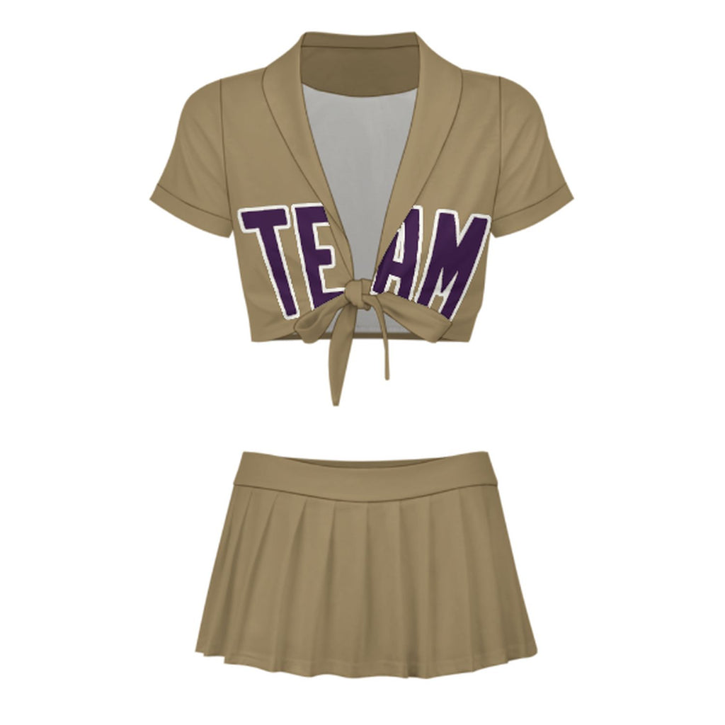 Custom Light Khaki Purple Cheerleading Uniform Set