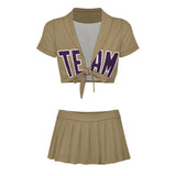Custom Light Khaki Purple Cheerleading Uniform Set