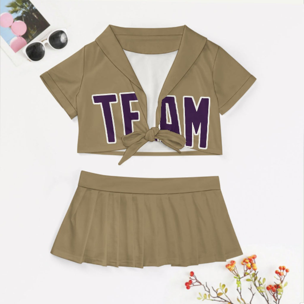 Custom Light Khaki Purple Cheerleading Uniform Set