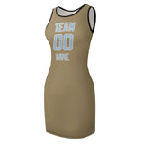 Custom Light Khaki Light Blue Sleeveless Vest Dress