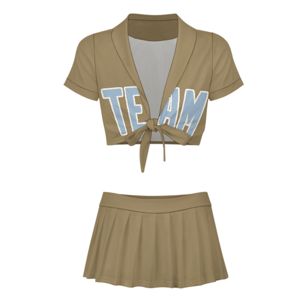 Custom Light Khaki Light Blue Cheerleading Uniform Set