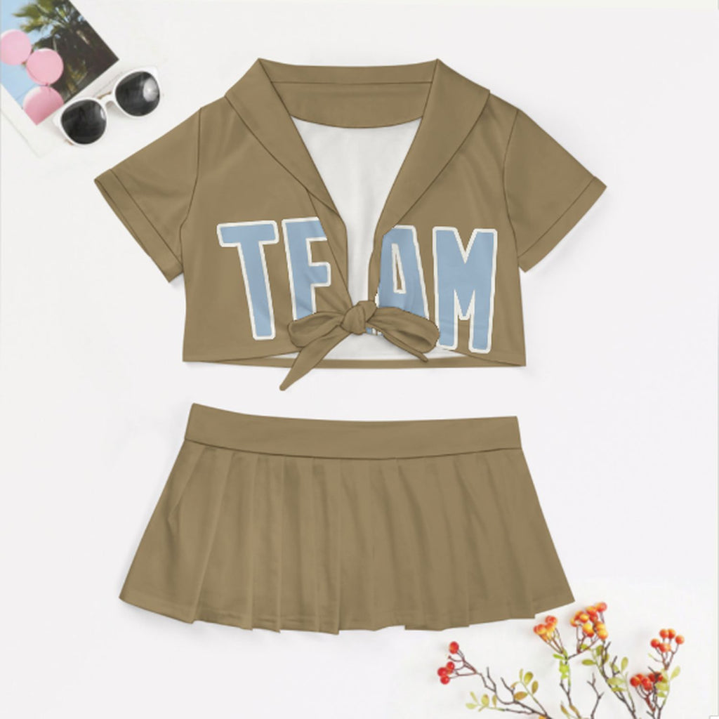 Custom Light Khaki Light Blue Cheerleading Uniform Set