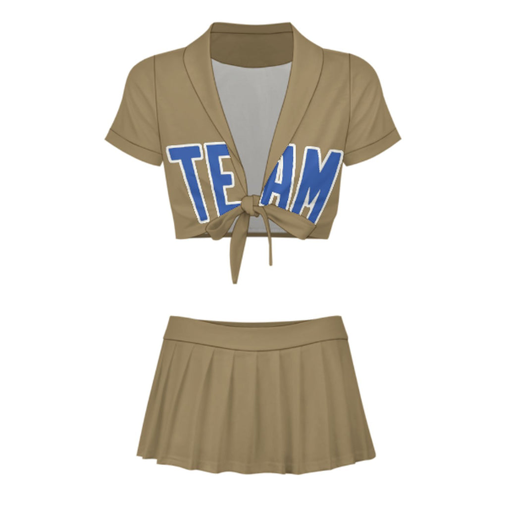 Custom Light Khaki Sky Blue Cheerleading Uniform Set