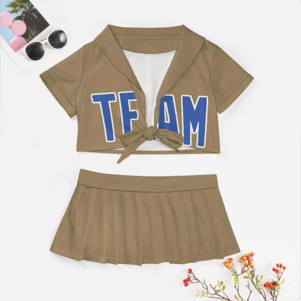 Custom Light Khaki Sky Blue Cheerleading Uniform Set