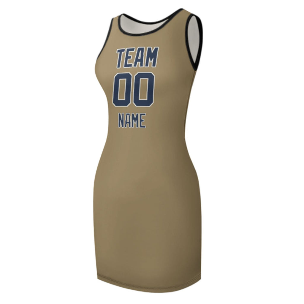 Custom Light Khaki Blue Sleeveless Vest Dress