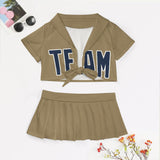 Custom Light Khaki Blue Cheerleading Uniform Set