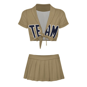 Custom Light Khaki Navy Cheerleading Uniform Set