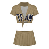 Custom Light Khaki Navy Cheerleading Uniform Set
