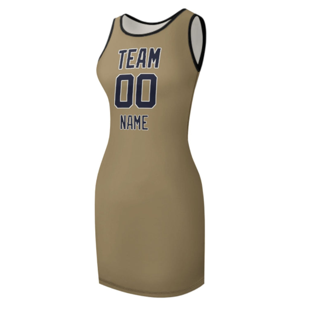 Custom Light Khaki Navy Sleeveless Vest Dress