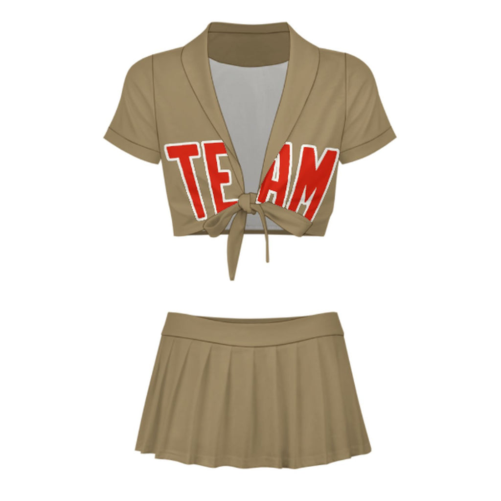 Custom Light Khaki Orange Red Cheerleading Uniform Set