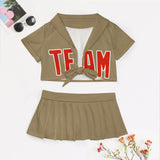 Custom Light Khaki Orange Red Cheerleading Uniform Set
