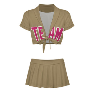 Custom Light Khaki Pink Cheerleading Uniform Set