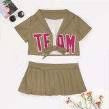 Custom Light Khaki Pink Cheerleading Uniform Set