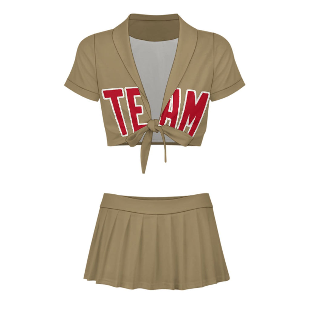 Custom Light Khaki Red Cheerleading Uniform Set
