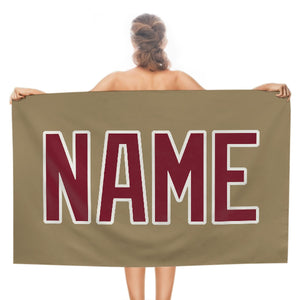 Custom Light Khaki Crimson Red Beach Towel