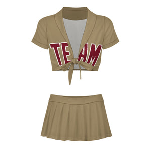 Custom Light Khaki Crimson Red Cheerleading Uniform Set