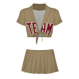 Custom Light Khaki Crimson Red Cheerleading Uniform Set