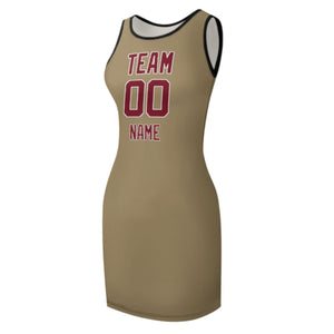 Custom Light Khaki Crimson Red Sleeveless Vest Dress