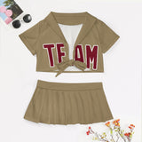 Custom Light Khaki Crimson Red Cheerleading Uniform Set