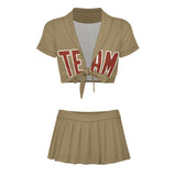 Custom Light Khaki Coral Red Cheerleading Uniform Set