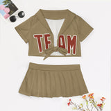 Custom Light Khaki Coral Red Cheerleading Uniform Set