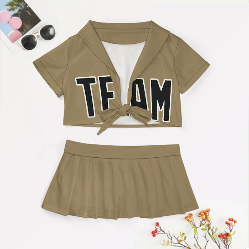 Custom Light Khaki Black Cheerleading Uniform Set