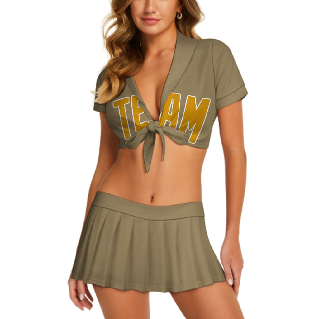 Custom Light Khaki Yellow Cheerleading Uniform Set