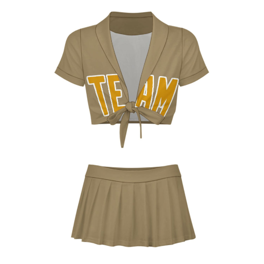 Custom Light Khaki Yellow Cheerleading Uniform Set