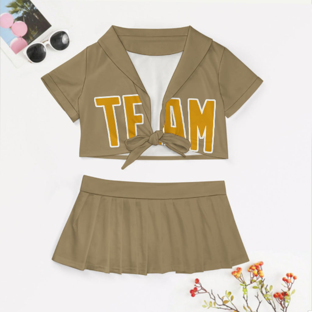 Custom Light Khaki Yellow Cheerleading Uniform Set