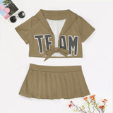 Custom Light Khaki Dark Grey Cheerleading Uniform Set