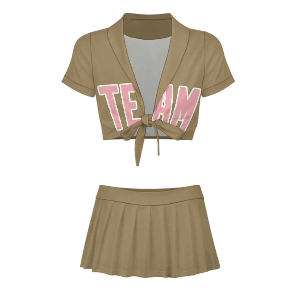 Custom Light Khaki Light Pink Cheerleading Uniform Set